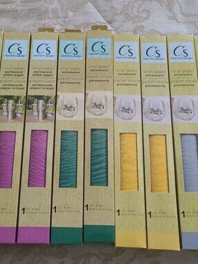 Crafters Square Vinyl Paper Lot Of 12 — Pink, Red, Green Yello